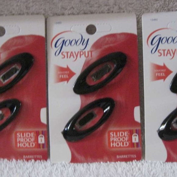 2 Black Plastic Oval Goody Stay Put Slide Proof Hold Hair Barrettes Secure Tight - Picture 2 of 11